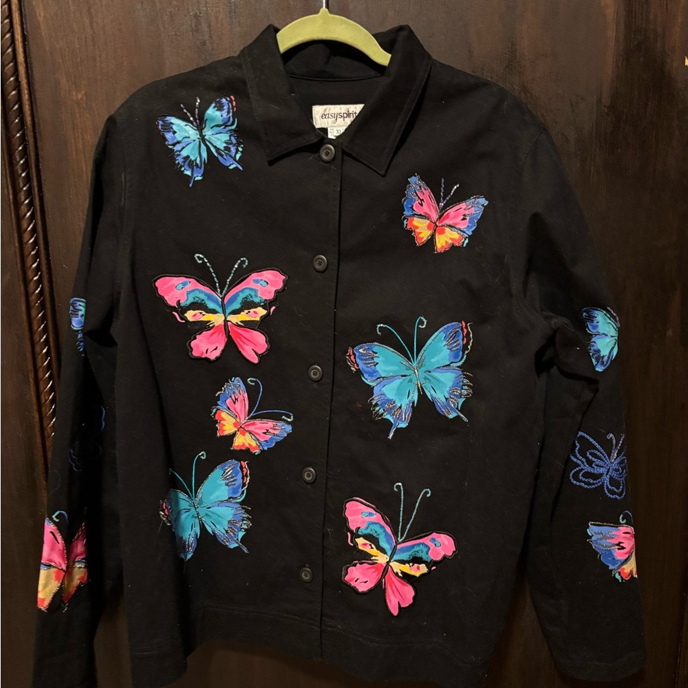 Black Butterfly Print Button Up / Jacket